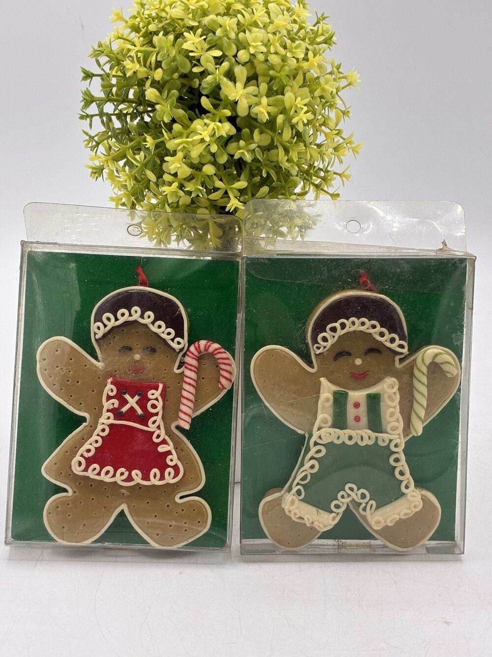 Vintage 1992 Enesco Santas Helpers Gingerbread Boy Girl Ornaments Set of 2